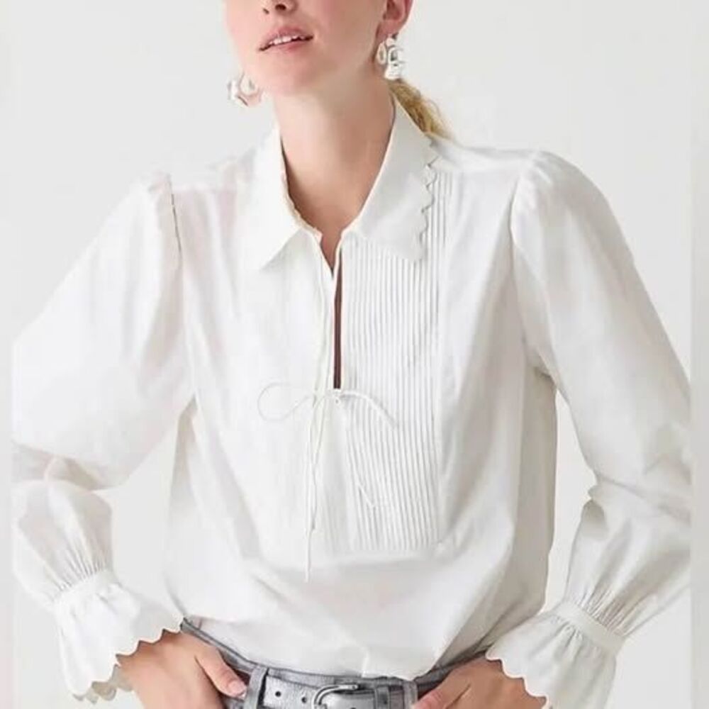 NWT J Crew Scalloped Organic Poplin Top M